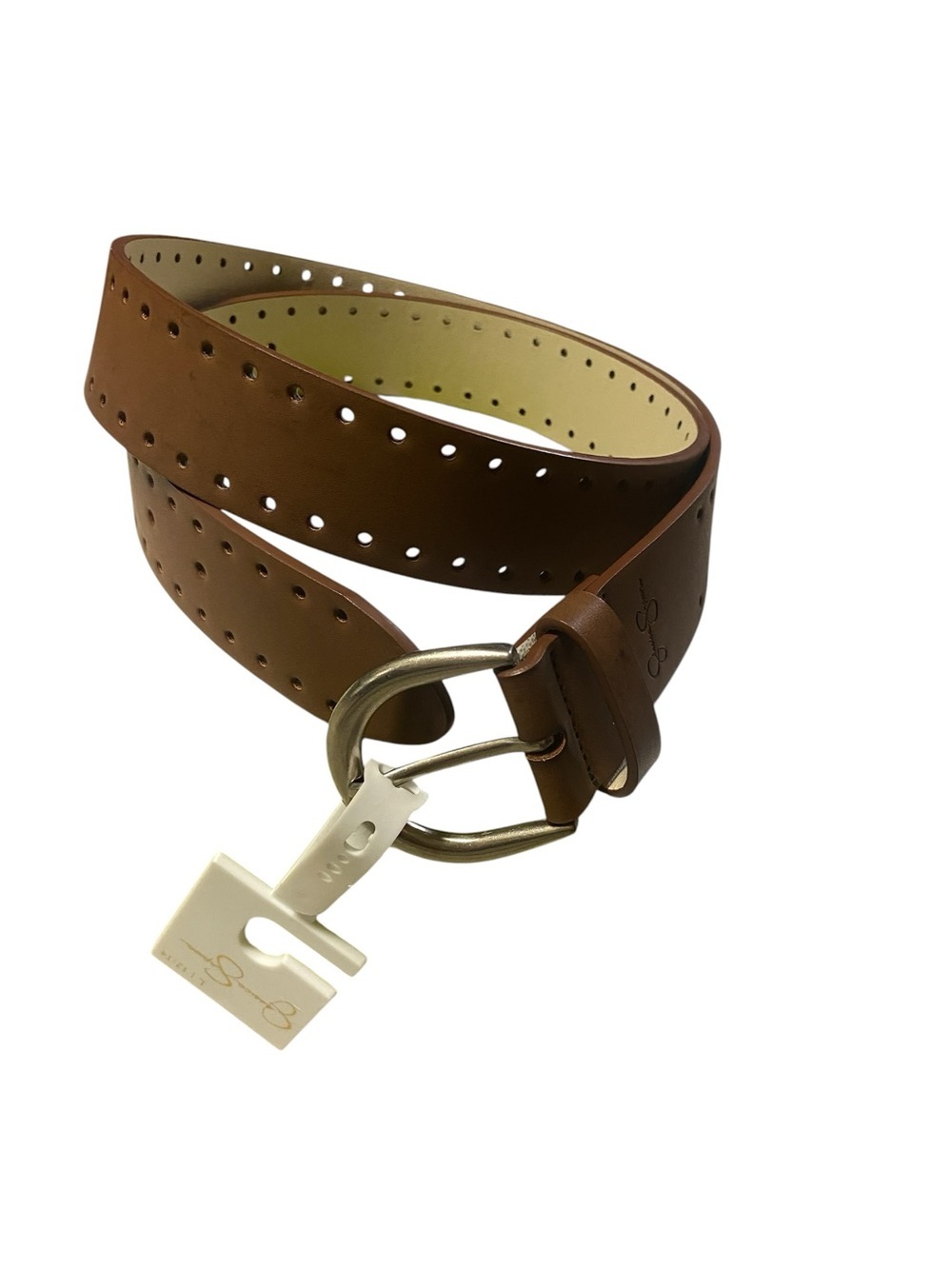 Jessica Simpson Ladies Perforated Belt Size L Brown silver buckle Closet Staple